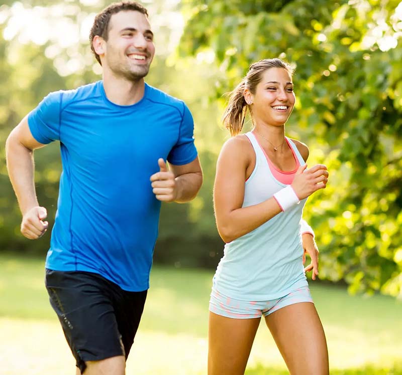 man and woman running